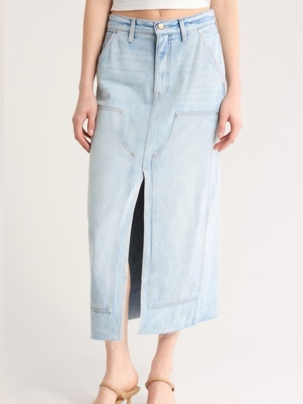 Pistola Cassie Utility Midi Skirt – Light Wash Denim – Size 29